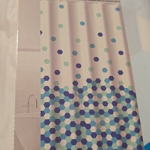 White Shower Curtain with Blue Accent 180cmx180xm